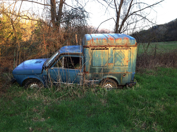 厢式货车，被遗弃的，五颜六色的，田野，乡村图片下载