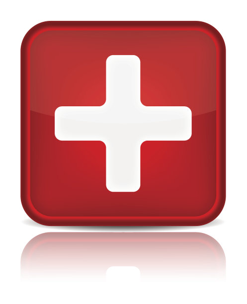 急救医疗按钮标志与反射隔离在白色图片下载