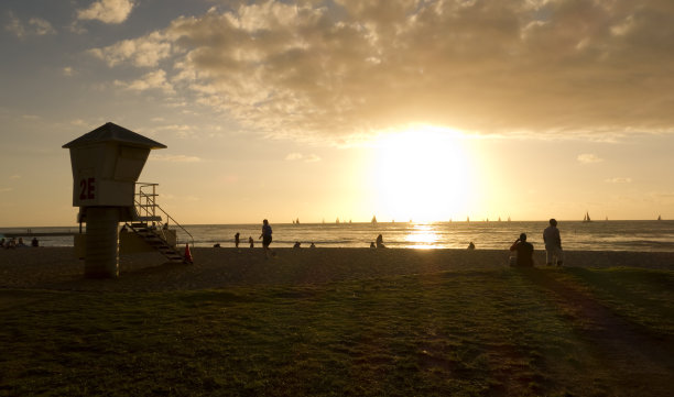 在怀基基海滩的日落图片下载