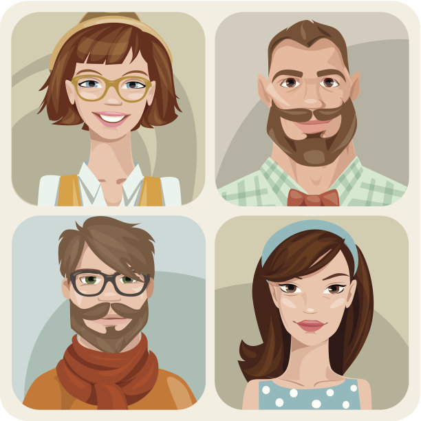 四幅潮人肖像。男性和女性。图片下载