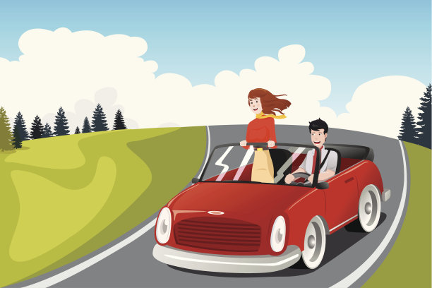 一对夫妇开车去公路旅行图片下载