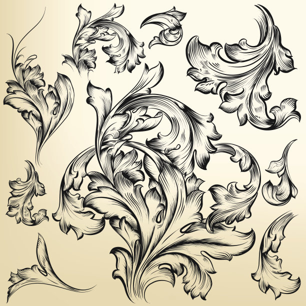 矢量复古旋涡的收集设计素材图片