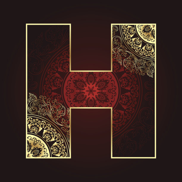 老式的字母，带花卉漩涡，字母H图片下载