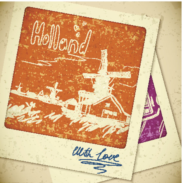 荷兰手绘景观在复古风格图片下载