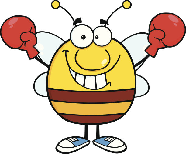 矮胖的蜜蜂卡通吉祥物人物戴拳击手套图片下载