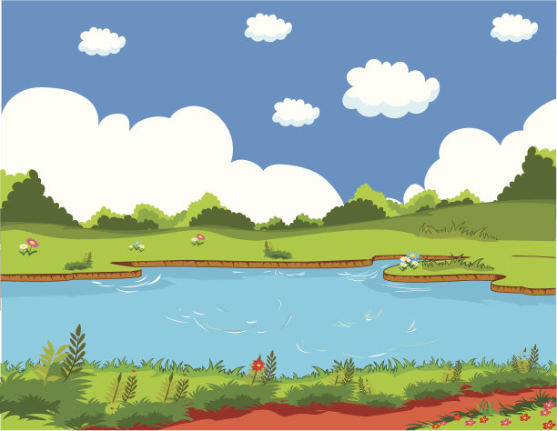 卡通池塘景观图片下载