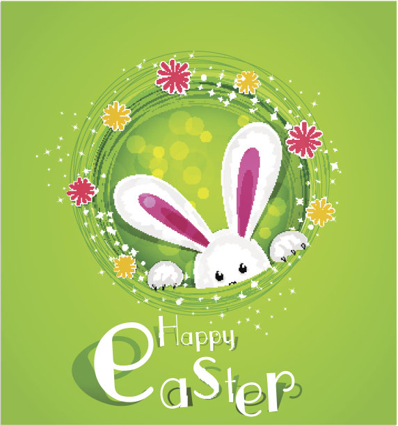 矢量复活节兔子从洞里往外看图片下载