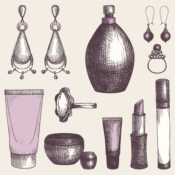 复古的图形化妆品和珠宝元素。图片下载