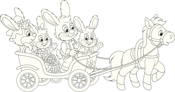 复活节兔子骑着小马马车图片下载