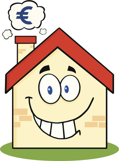 房屋卡通吉祥物人物与烟雾和欧元标志图片下载
