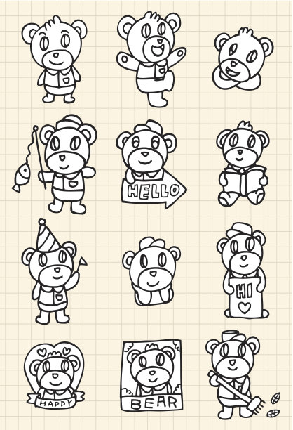 手画可爱的小熊元素图片下载
