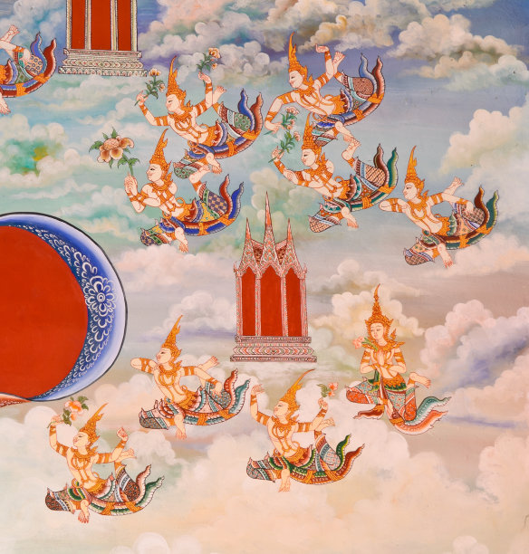 美丽的泰国艺术在寺庙墙上图片下载