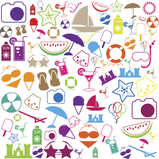 夏季图标与白色背景图片下载