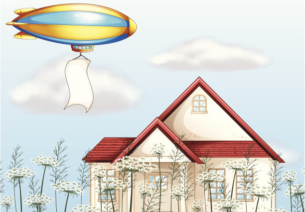 房子上方的飞机挂着横幅图片下载