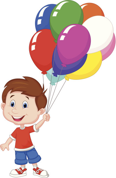 手里拿着一堆彩色气球的卡通男孩图片下载