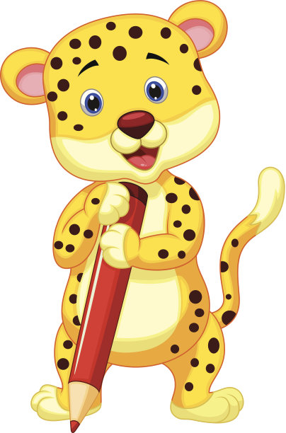 可爱的豹子卡通拿着红铅笔图片下载