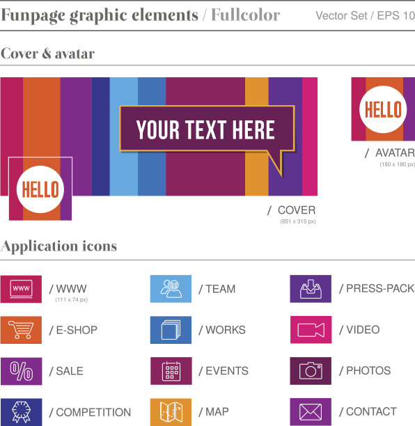 社交媒体FUNPAGE元素全彩图片下载