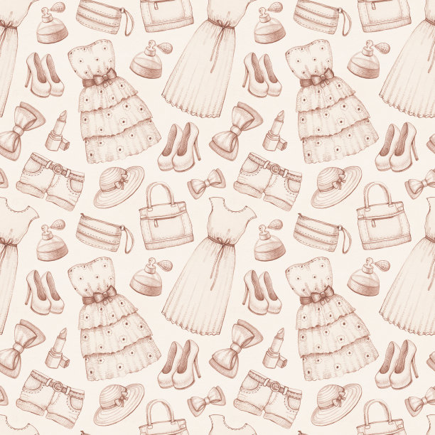 裙子和配饰铅笔画。无缝模式图片下载