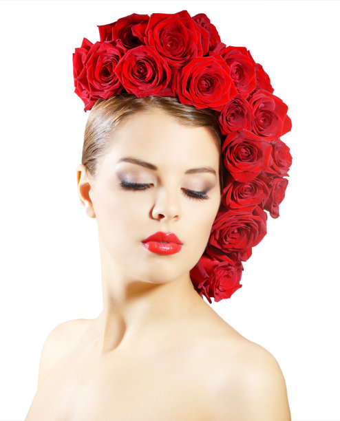 女孩的红玫瑰发型孤立在白色图片下载