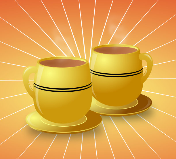 黄色杯热咖啡在星爆背景图片下载