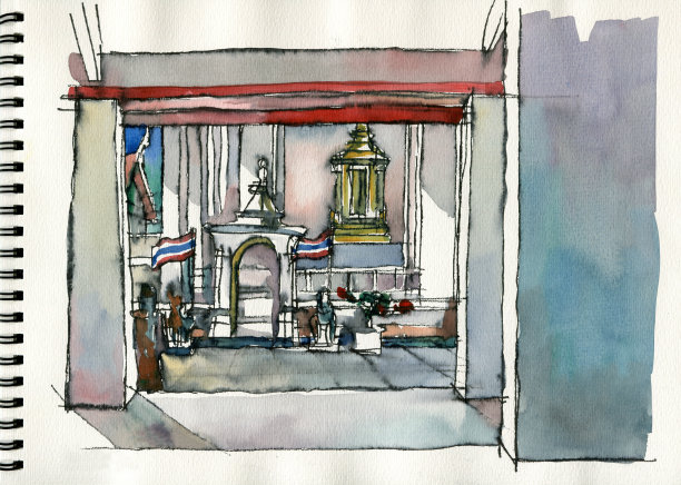 泰国寺庙、水彩画及绘画插画图片下载