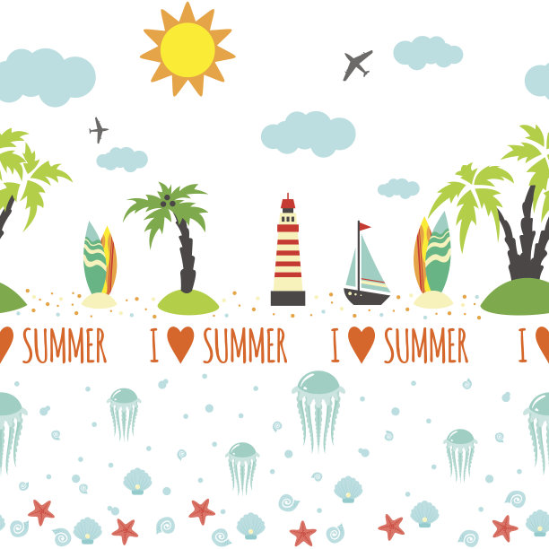 水平夏季无缝旅行模式。图片下载