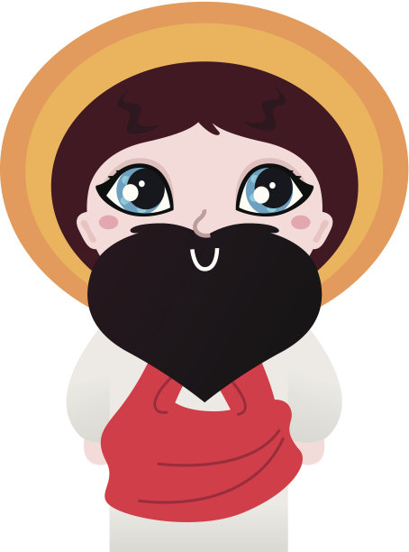 可爱的卡通人物耶稣基督孤立在白色图片下载