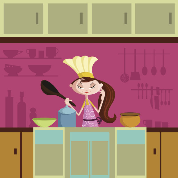 女孩在厨房做饭素材图片