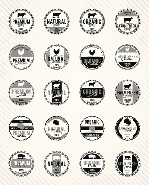 单色肉类标签集图片下载
