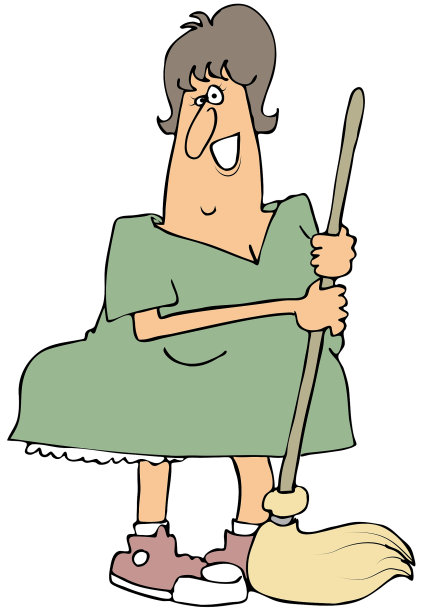 胖乎乎的女人拿着拖把图片下载