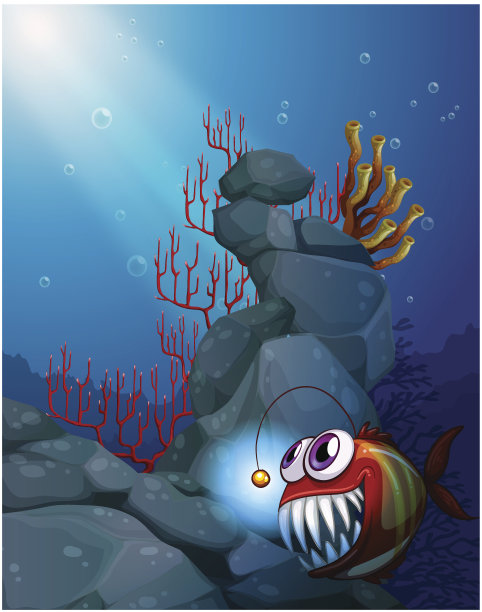 海底的珊瑚礁和食人鱼素材图片