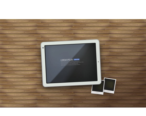 木地板上的平板电脑矢量图图片下载