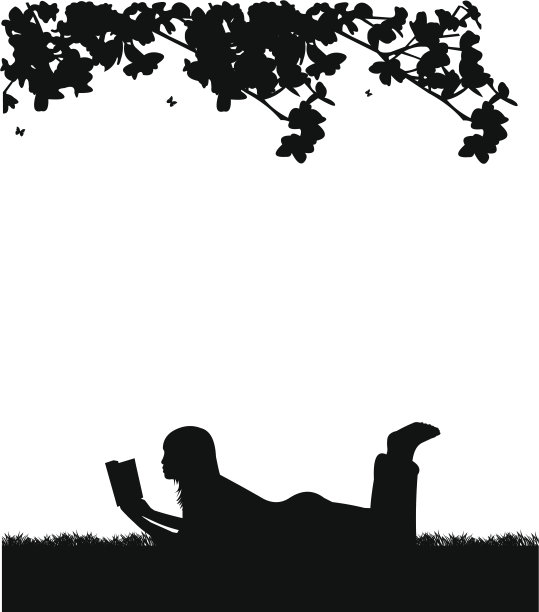 树下看书的女孩剪影图片下载