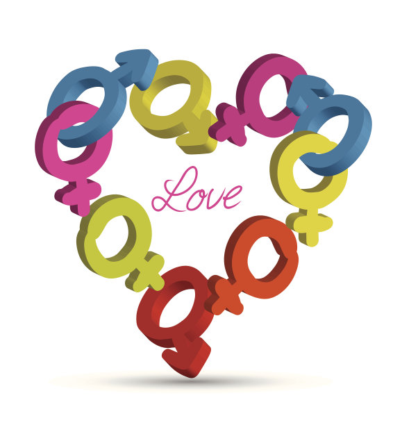 心男性和女性的3D符号图片下载