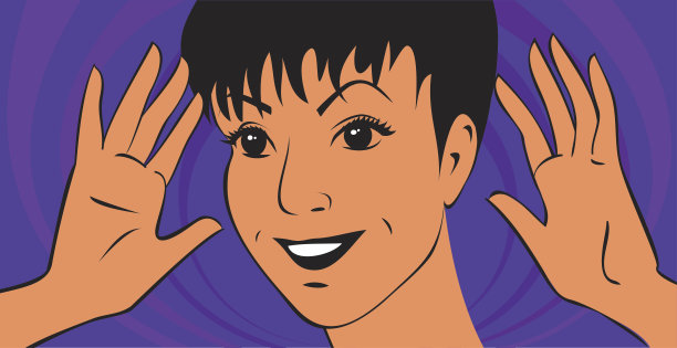 年轻女子的喜悦的脸，她的手靠近头图片下载