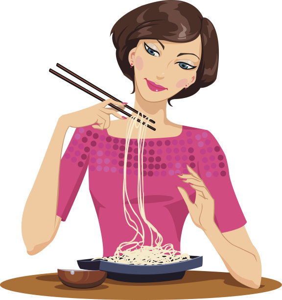 女人吃意大利面图片下载