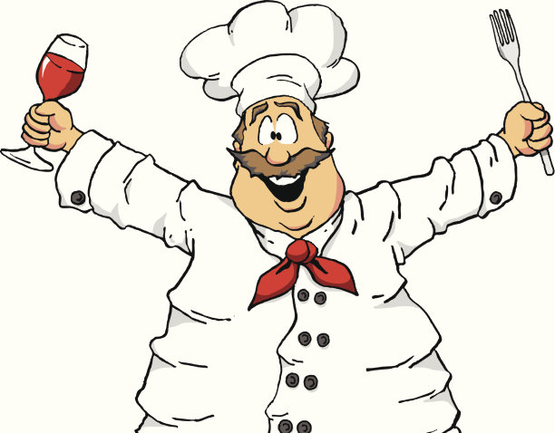 厨师用酒和叉子素材图片