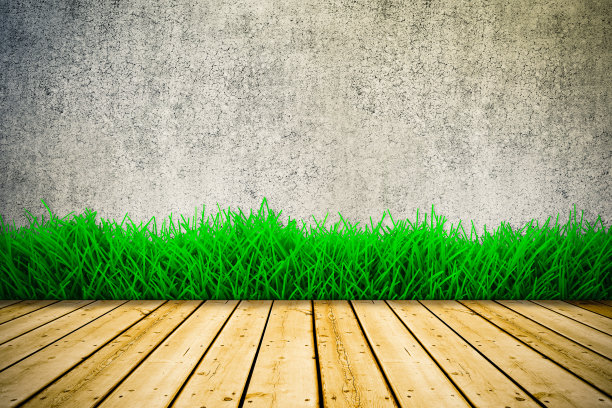 背景与复古墙绿草和木地板图片下载