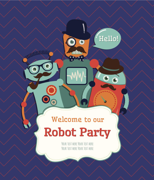 机器人派对邀请卡设计图片下载