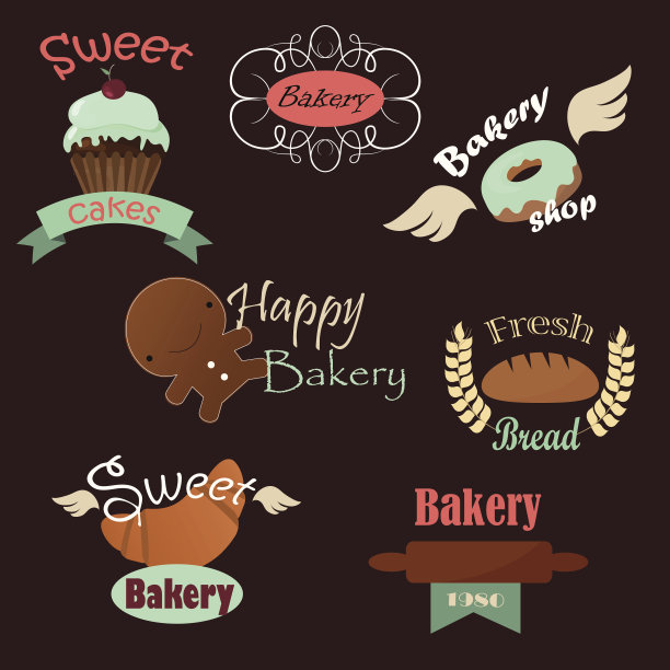 收集面包房徽章和标签图片下载