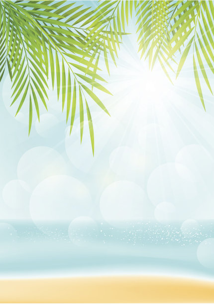 暑假背景与棕榈叶素材图片