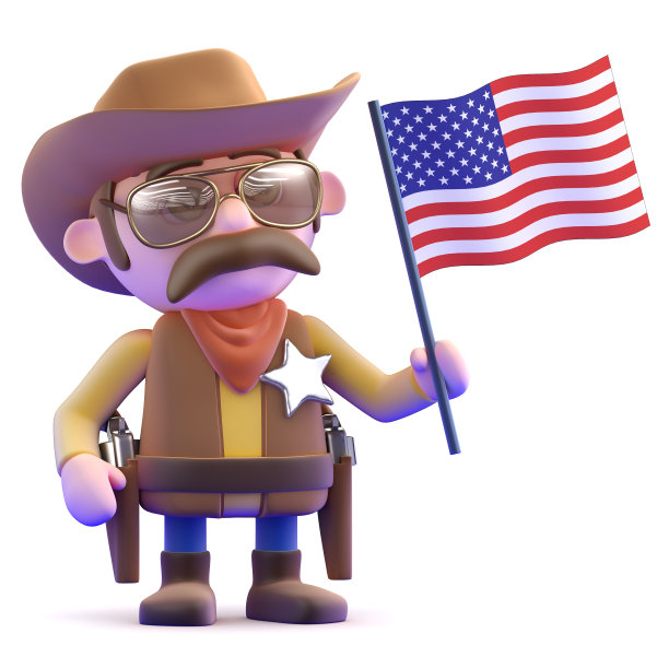 3d牛仔挥舞着美国国旗图片下载
