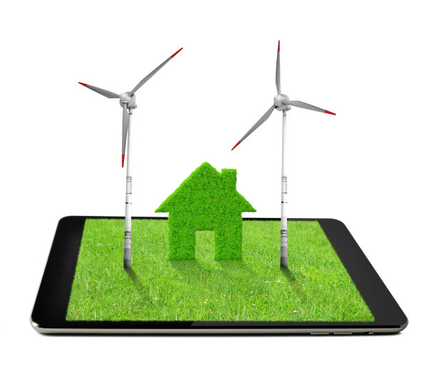 带有温室和风力涡轮机的平板电脑图片下载