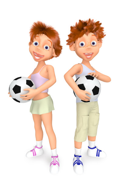男孩和女孩用足球图片下载