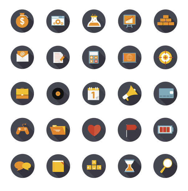 一组平面图标矢量插图图片下载