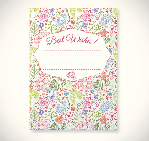 漂亮的鲜花贺卡与树叶图片下载