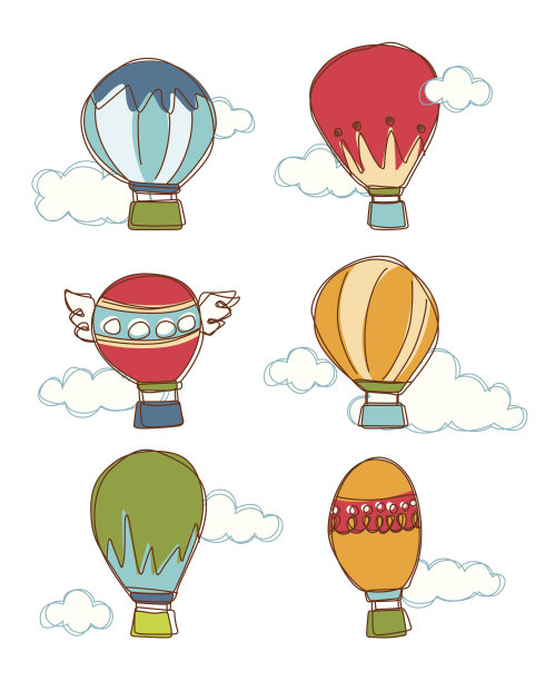 彩色热气球和云向量图片下载