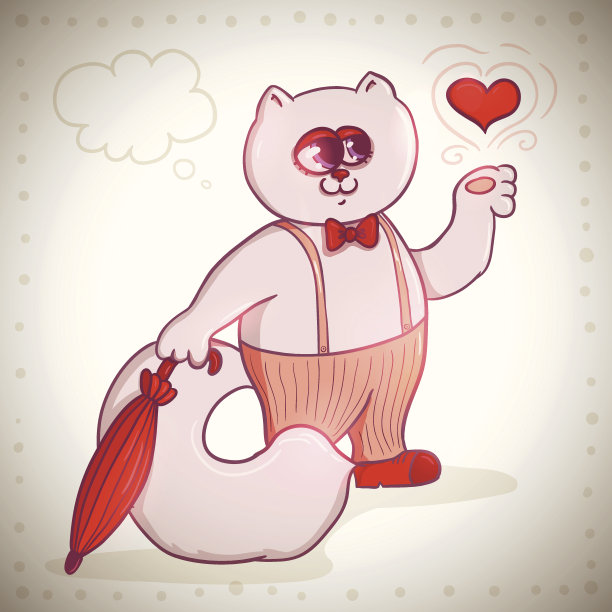 可爱的卡通猫心和伞图片下载