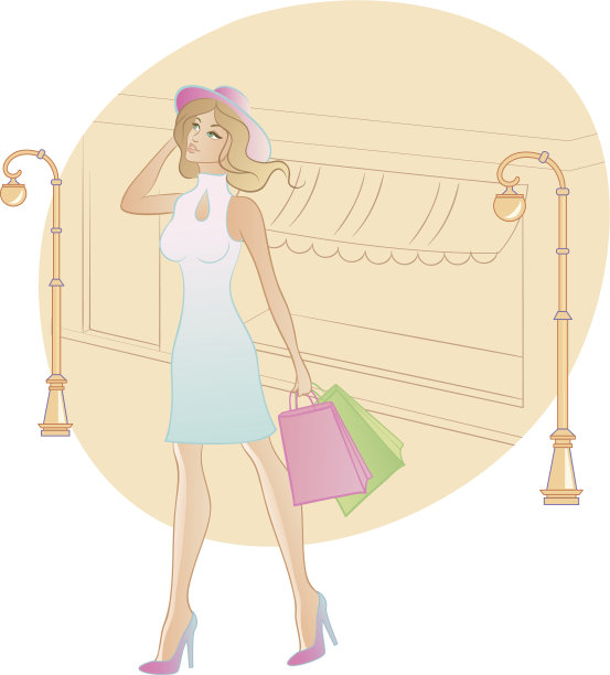 戴着帽子的购物女士素材图片