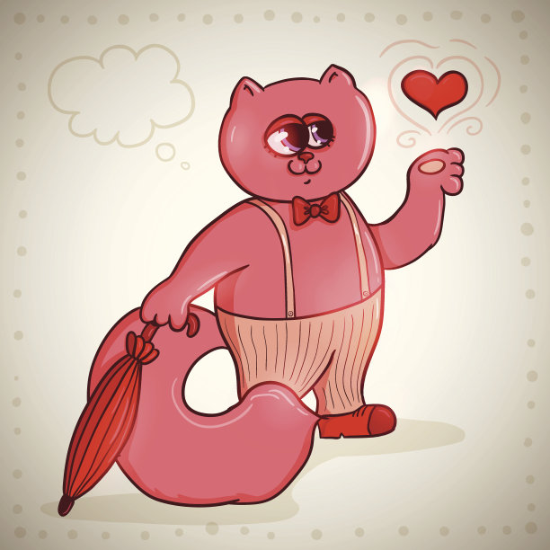 可爱的卡通猫心和伞图片下载